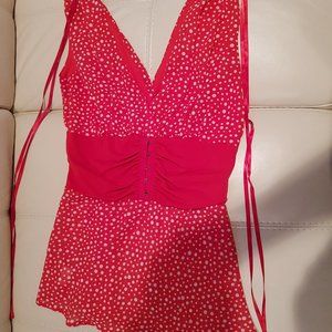 Red and White Polka Dot Chiffon Elise Ryan Top (S)